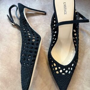 L'AGENCE Black Textured Pointed Heels slingback size 9 new